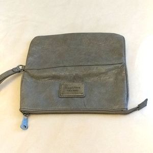 Gray leather wristlet